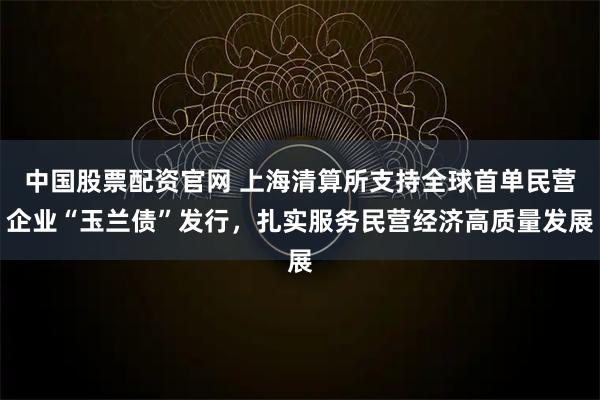 中国股票配资官网 上海清算所支持全球首单民营企业“玉兰债”发行，扎实服务民营经济高质量发展